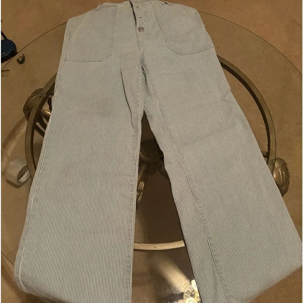Wide Leg striped button down flare denim
